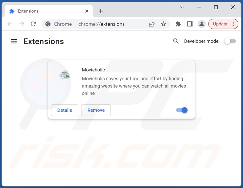 Cómo eliminar los anuncios de Movieholic de Google Chrome paso 2