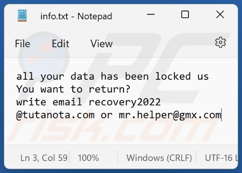 Archivo de texto del ransomware Po (info.txt)