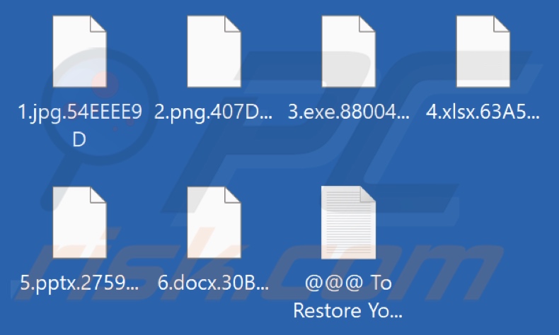Archivos cifrados por el ransomware Rever (extensión de caracteres aleatorios)