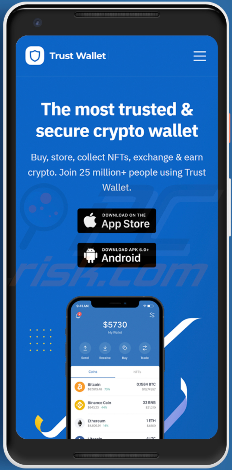 Sitio web móvil de la falsa aplicación Trust Wallet - trusstwallet.site