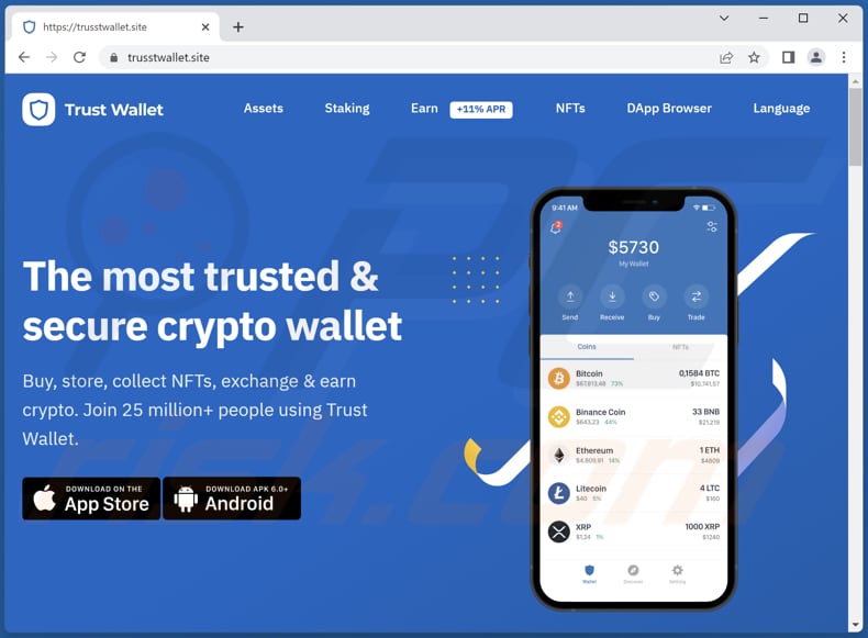 Sitio web falso de la aplicación Trust Wallet - trusstwallet.site