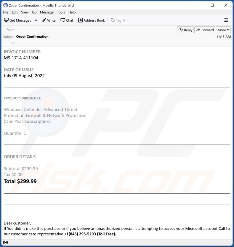 Campaña de spam por correo electrónico sobre la suscripción a Windows Defender