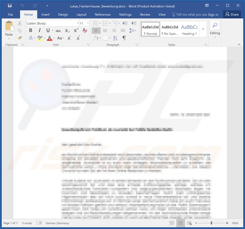 documento malicioso del ransomware BISAMWARE utilizado para su distribución