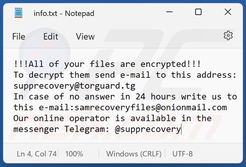 archivo txt del ransomware duck (info.txt)