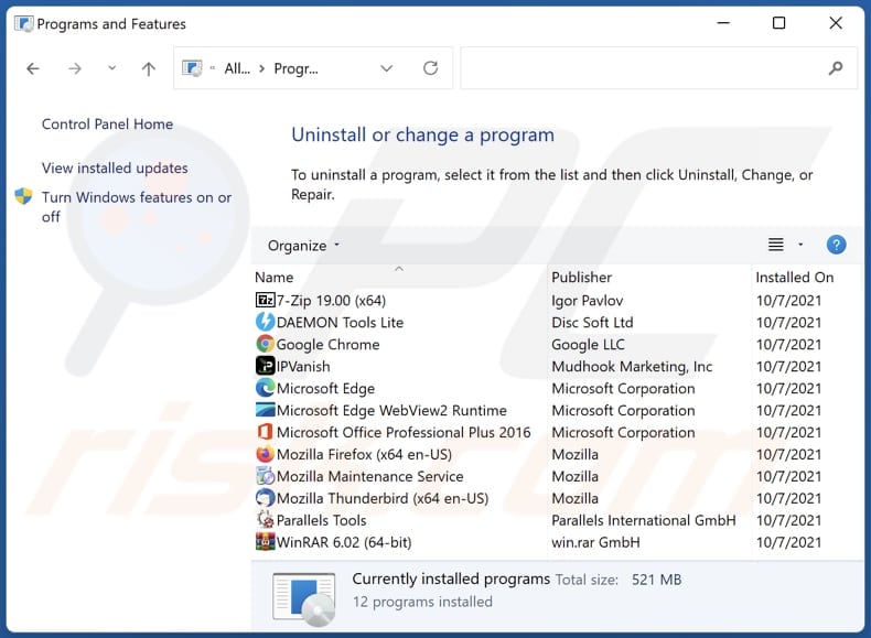 Desinstalación del adware Files Download Tool a través del Panel de Control