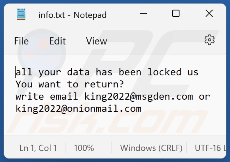 Archivo txt del ransomware gnik (info.txt)