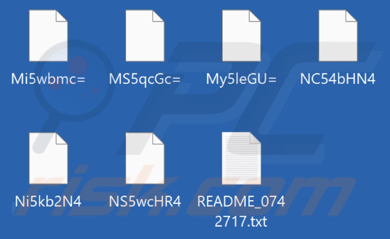 Archivos cifrados por el ransomware HORNET (archivos renombrados con una cadena de caracteres aleatoria)