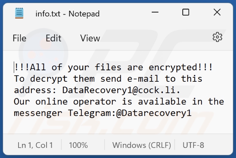 Archivo de texto del ransomware MLF (info.txt)