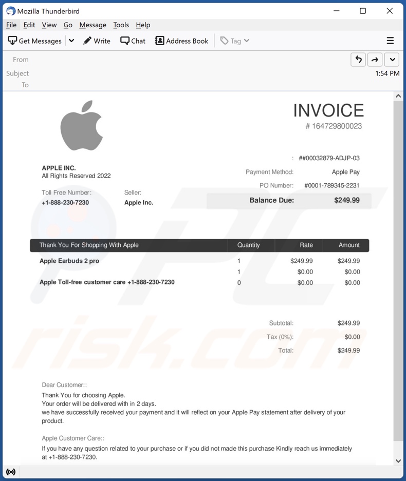 Apple Invoice email spam campaigne