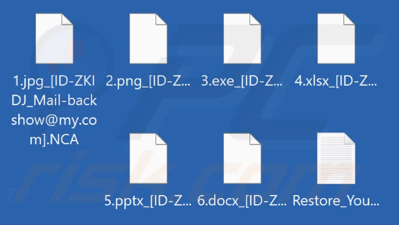 Archivos cifrados por Backshow ransomware (extensión aleatoria de tres caracteres)