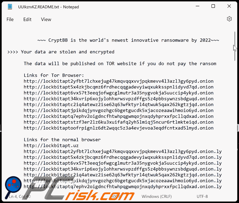 Nota de rescate del ransomware CryptBB ([random_string].README.txt) GIF