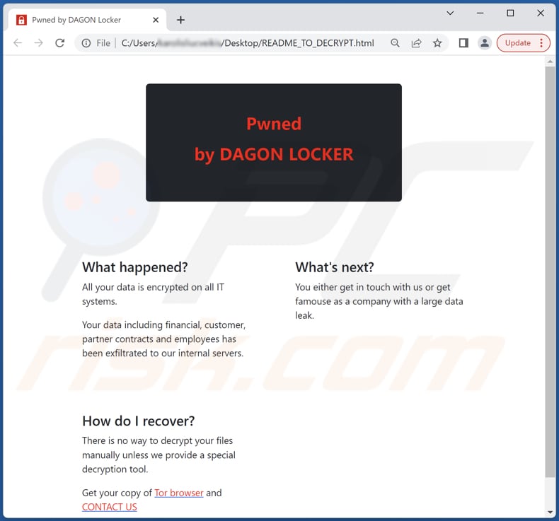 Archivo html del ransomware DAGON LOCKER (README_TO_DECRYPT.html)