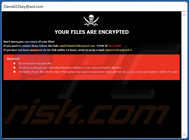Nota de rescate del ransomware Dkey (pop-up)