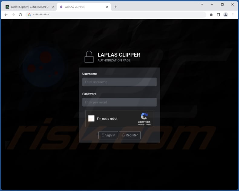 laplas clipper malware página de inicio de sesión del panel de administración