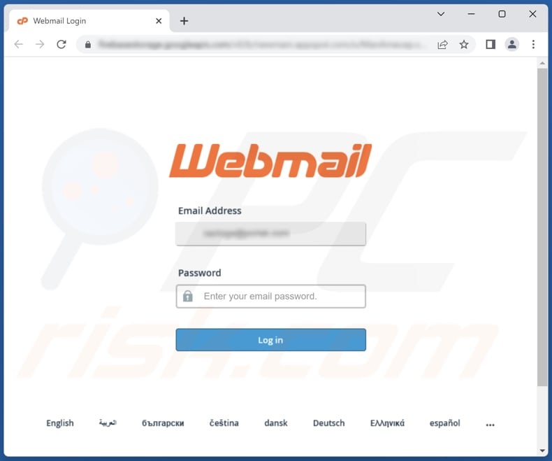 Sitio de phishing promovido por la campaña de spam 