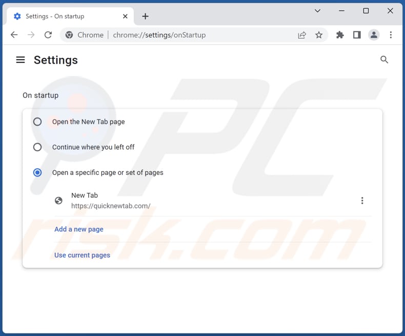 Eliminar quicknewtab.com de la página principal de Google Chrome
