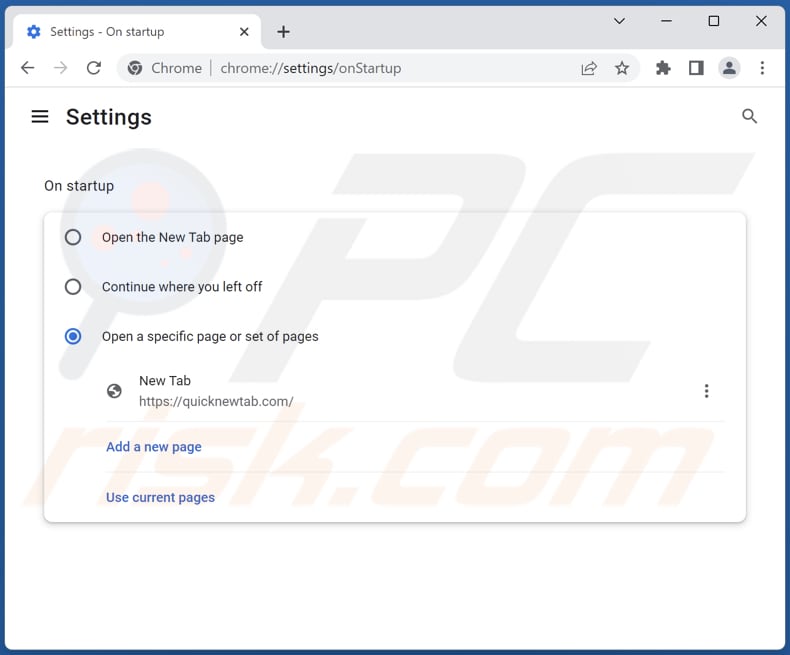 Eliminar quicknewtab.com de la página principal de Google Chrome