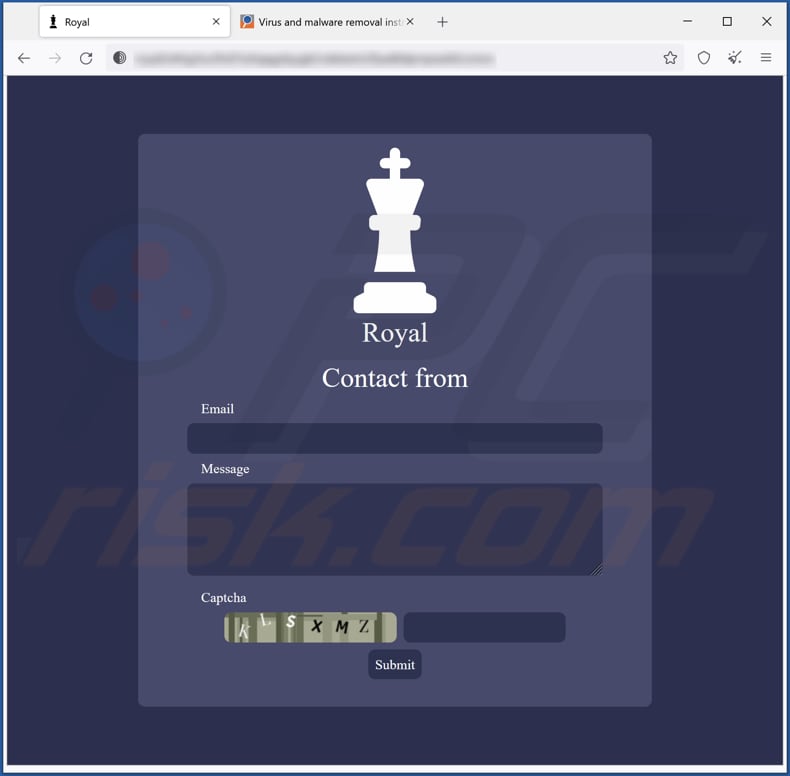 Sitio web Tor del ransomware Royal