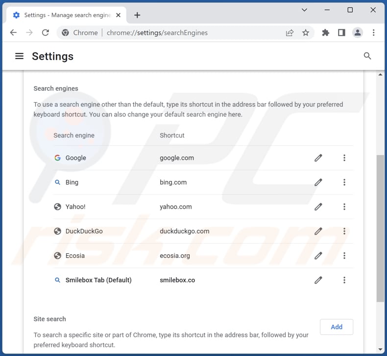 Eliminar smilebox.co del motor de búsqueda predeterminado de Google Chrome