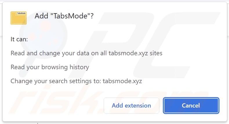 El secuestrador del navegador TabsMode solicita permisos