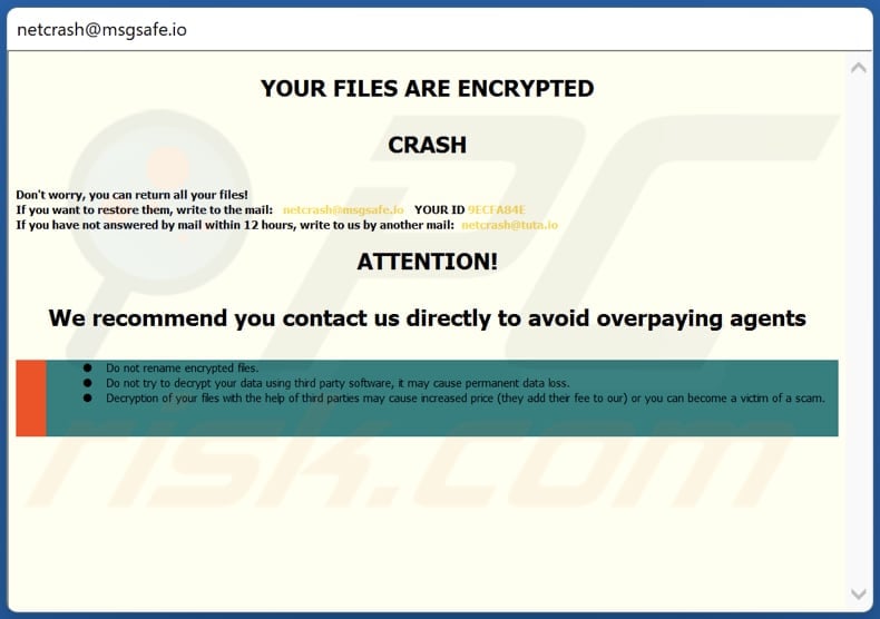 Ventana emergente del ransomware CRASH