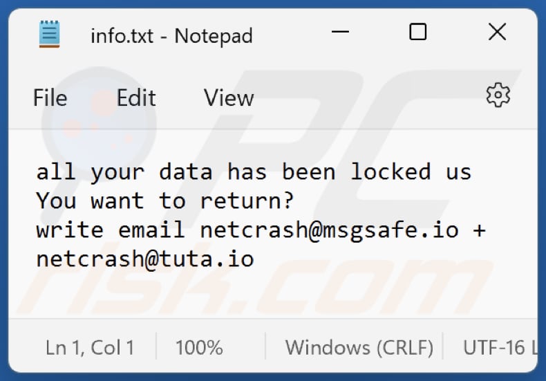 Archivo txt del ransomware CRASH (info.txt)