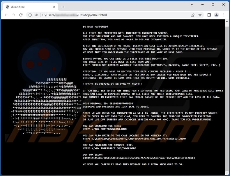 Archivo de texto del ransomware D0nut ()