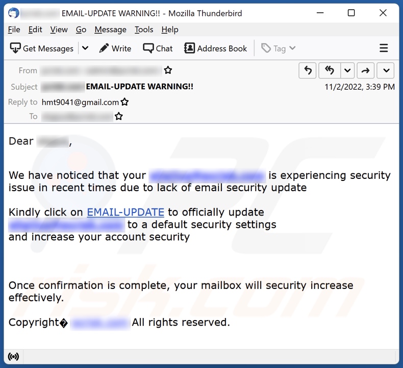 Campaña de spam por correo electrónico Email Security Update