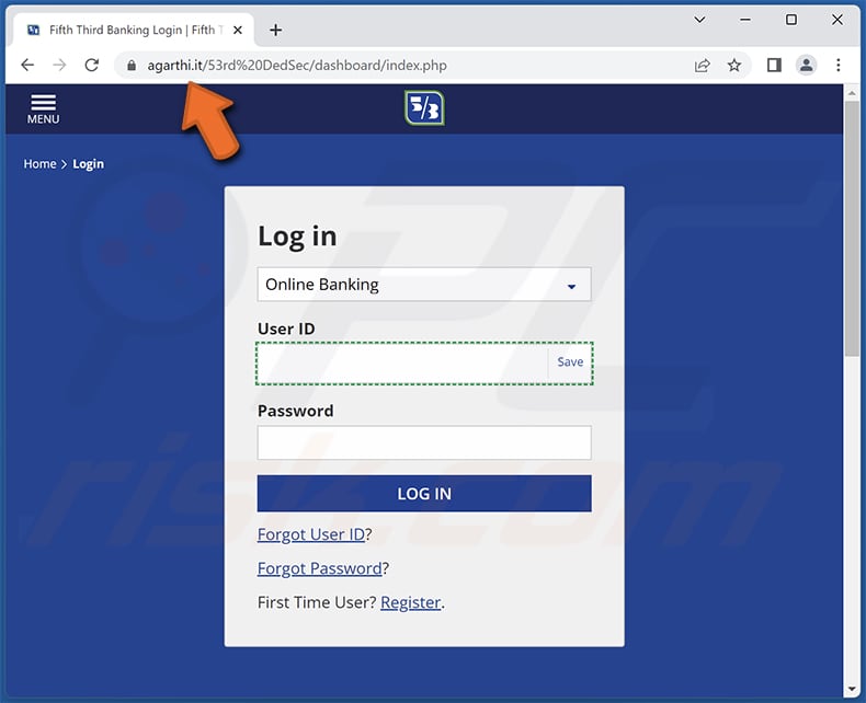 fifth third bank estafa por correo electrónico página de phishing