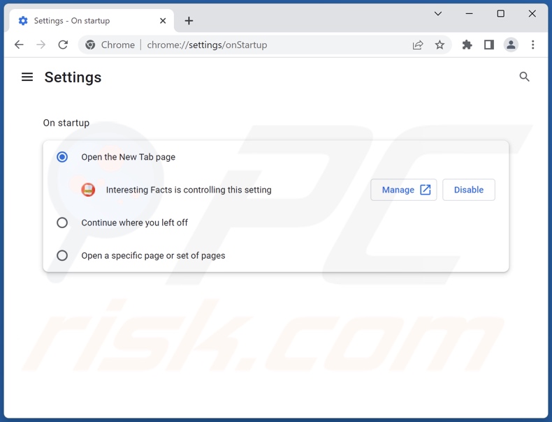 Eliminar search.interestfact.com de la página de inicio de Google Chrome