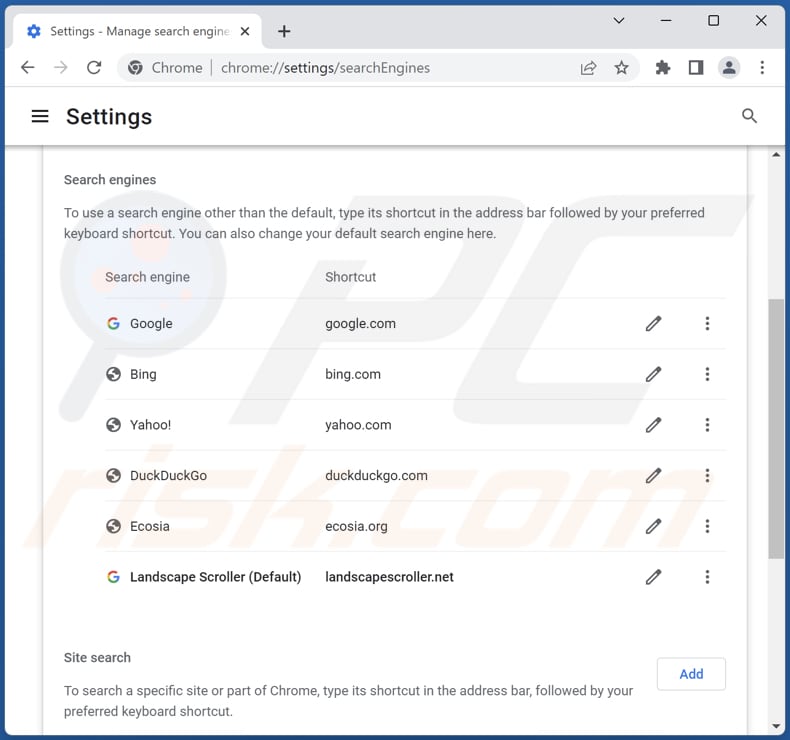 Eliminar search.landscapescroller.net del motor de búsqueda predeterminado de Google Chrome