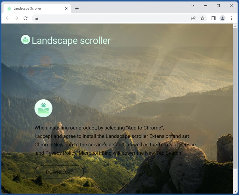 Segundo sitio web utilizado para promocionar el secuestrador de navegadores Landscape Scroller