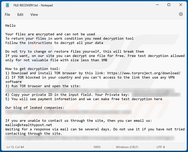 Nota de rescate actualizada de Mallox (FILE RECOVERY.txt)