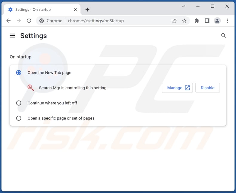 Eliminar searchmgr.online de la página principal de Google Chrome