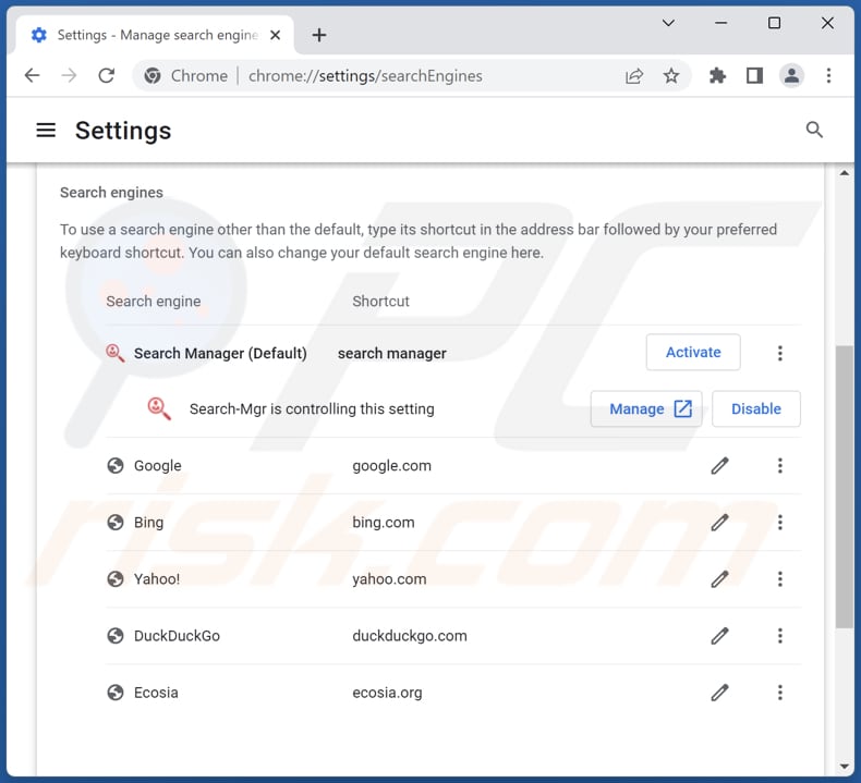 Eliminar searchmgr.online del motor de búsqueda predeterminado de Google Chrome