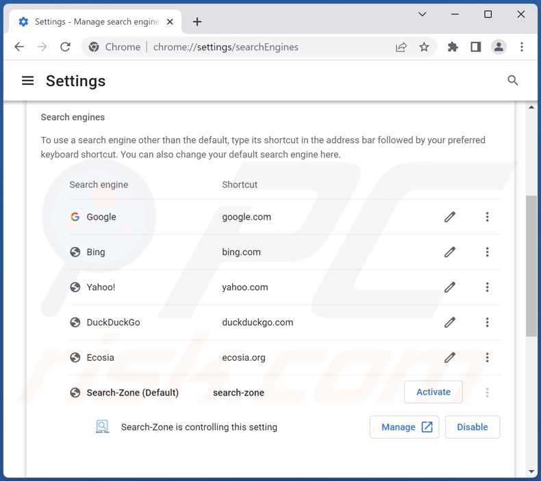 Eliminar searchzone.xyz del motor de búsqueda predeterminado de Google Chrome