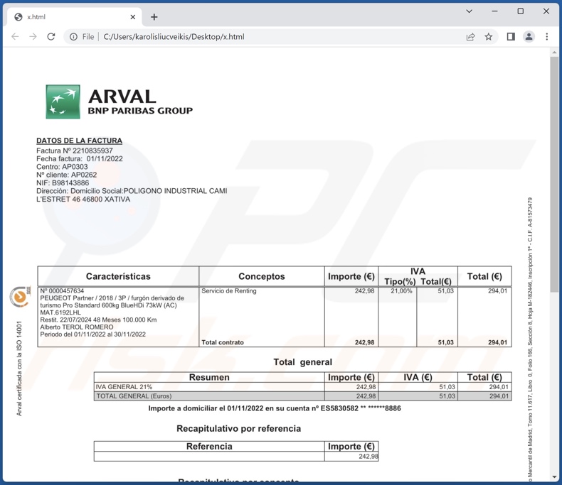 Documento señuelo mostrado por el malware StrelaStealer