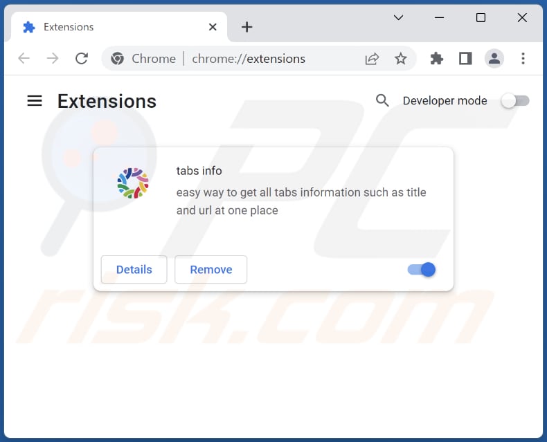 Eliminación del adware Tabs Info de Google Chrome paso 2