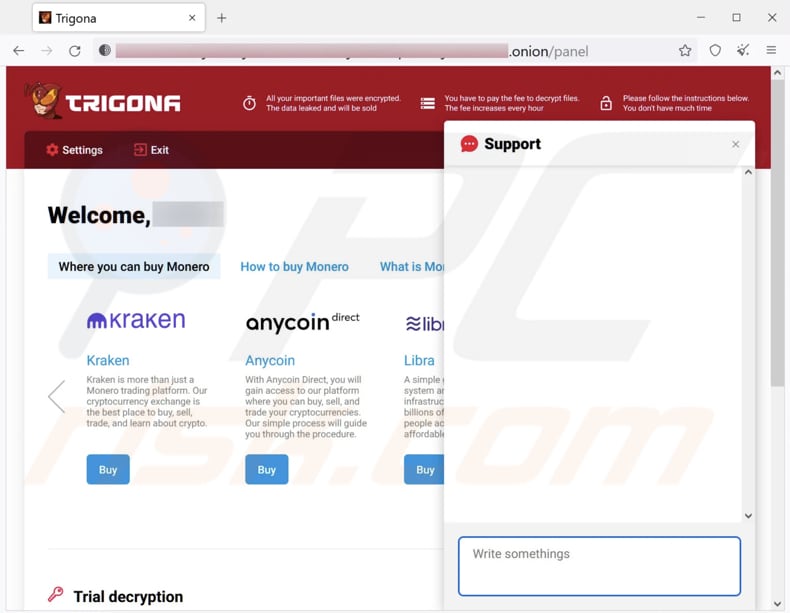 sitio web tor del ransomware trigona