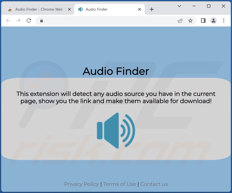 Página web promocionando el adware Audio Finder