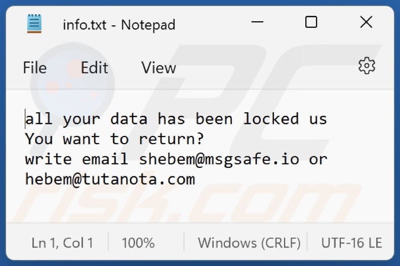 archivo de texto del ransomware hebem (info.txt)