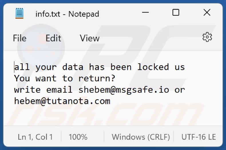 archivo de texto del ransomware hebem (info.txt)