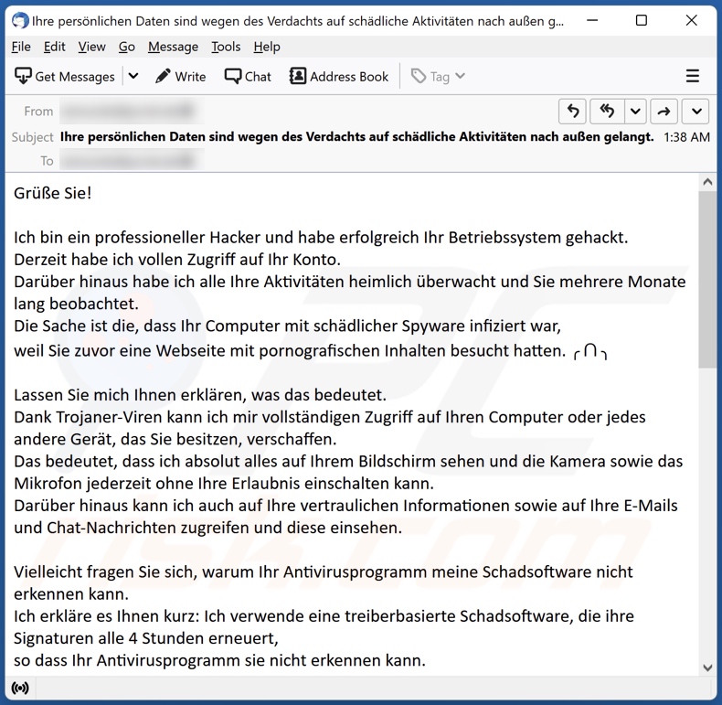 Variante en alemán del correo electrónico fraudulento 