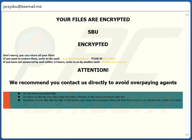 Ventana emergente del ransomware SBU