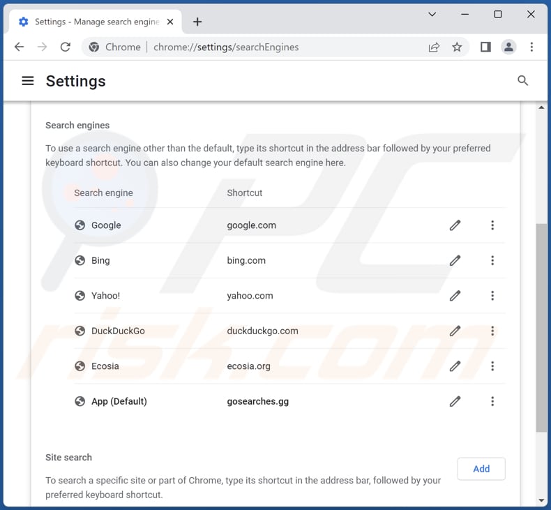 Eliminar gosearches.gg o goodsearchez.com del motor de búsqueda predeterminado de Google Chrome