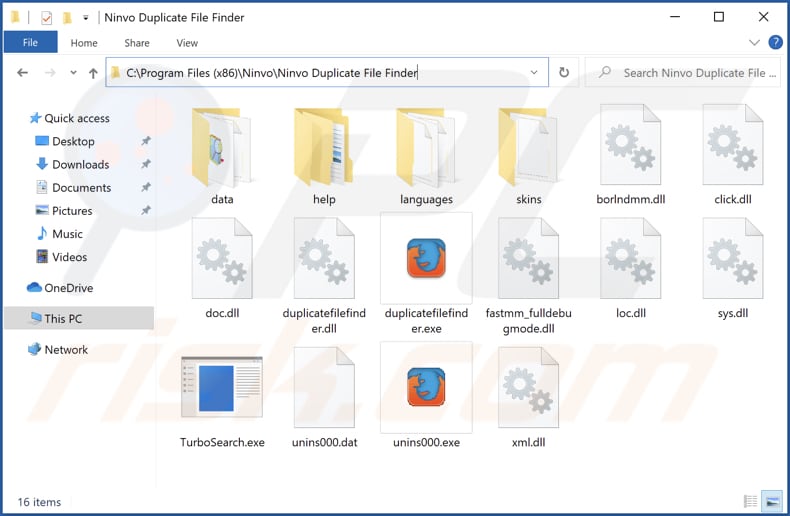 Carpeta de instalación del adware Duplicatefinder