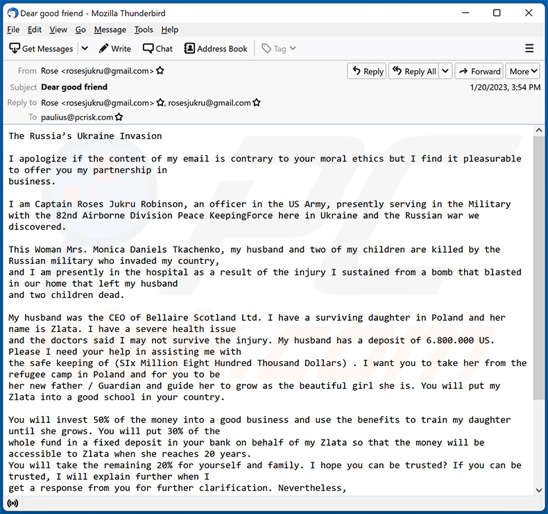 Help My Daughter variante de estafa por correo electrónico (2023-01-25)