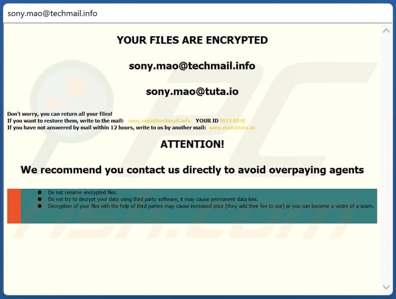 Ventana emergente del ransomware Mao