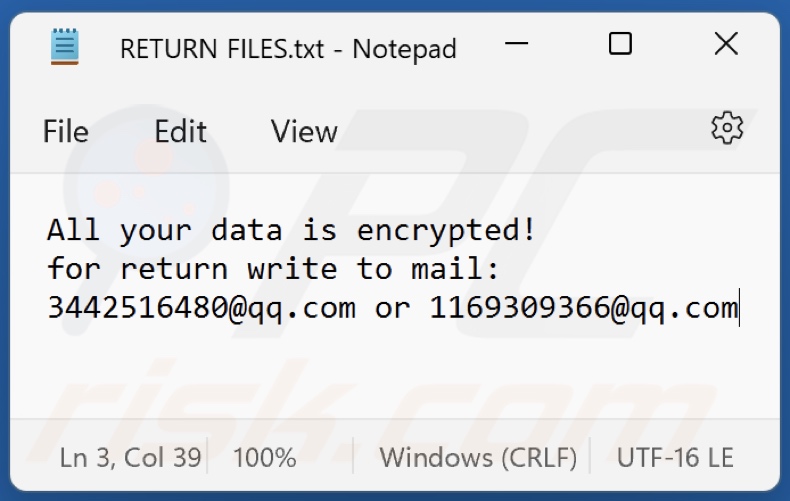 Archivo de texto del ransomware Pdf (RETURN FILES.txt)