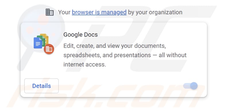 searchesmia.com añade una aplicación falsa de google docs gestionada por tu organización